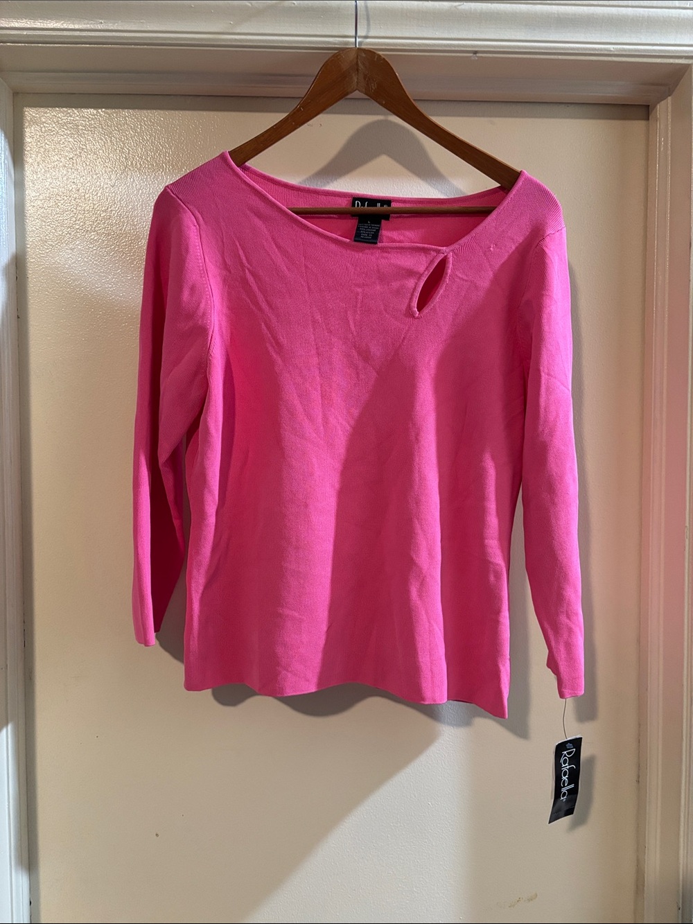 Rafaella Pink Long Sleeve Boatneck Top with Shoulder Cutout NWT